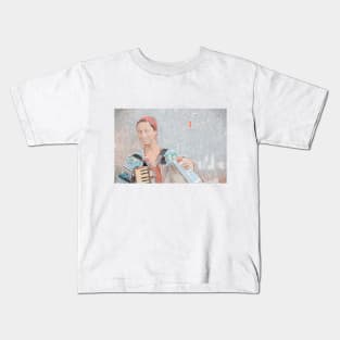 Urban print of a street musician playing accordion Kids T-Shirt